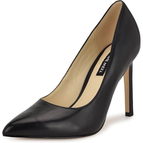 Nine West Women's Black Leather Closed Pointed Toe Stiletto High Heel Pump - Picture 1 of 6